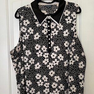 Modcloth Black & White Floral Collared Sleeveless Blouse 3X